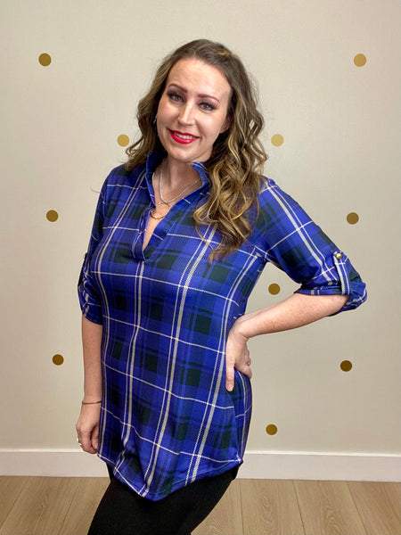Navy Plaid Top
