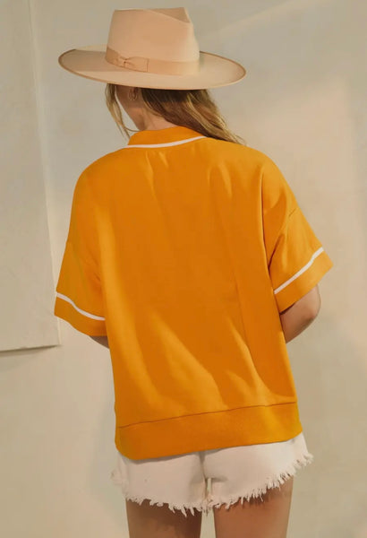 Oversized Orange & White Short Sleeve Game Day Sweatshirt