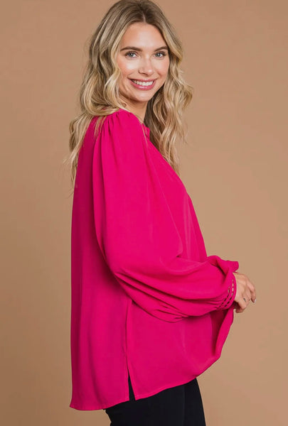 Fuchsia Trim Detailed Top