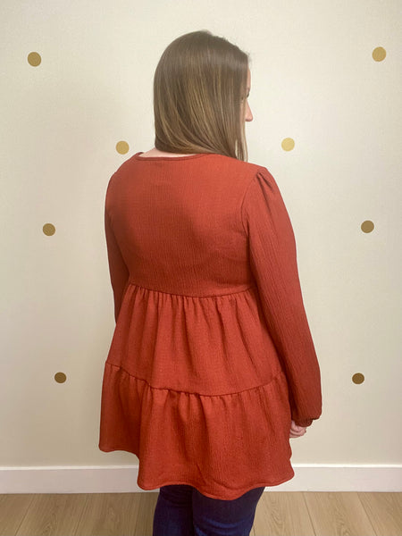 Cinnamon Tiered Puff Sleeve Top