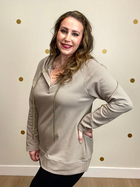 Olive & Pink Striped Hoodie