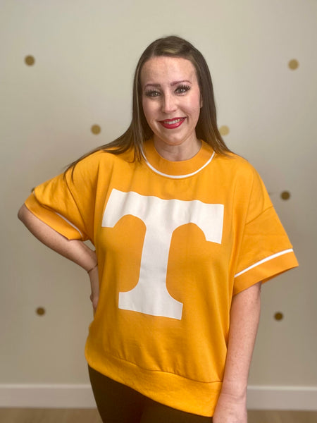 Oversized Orange & White Short Sleeve Game Day Sweatshirt