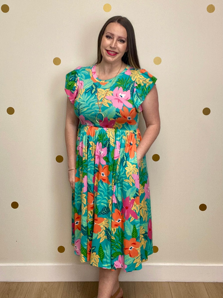 FINAL SALE Mint Floral Pocket Dress