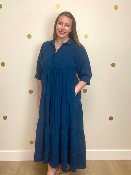 Teal Button Tiered Maxi Dress