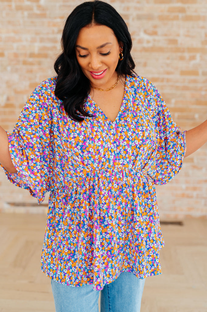 Purple Retro Ditsy Floral Peplum Top - Online Only!