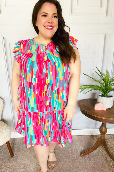 Feeling Bold Multicolor Abstract Print Tiered Ruffle Sleeve Dress - Online Only!