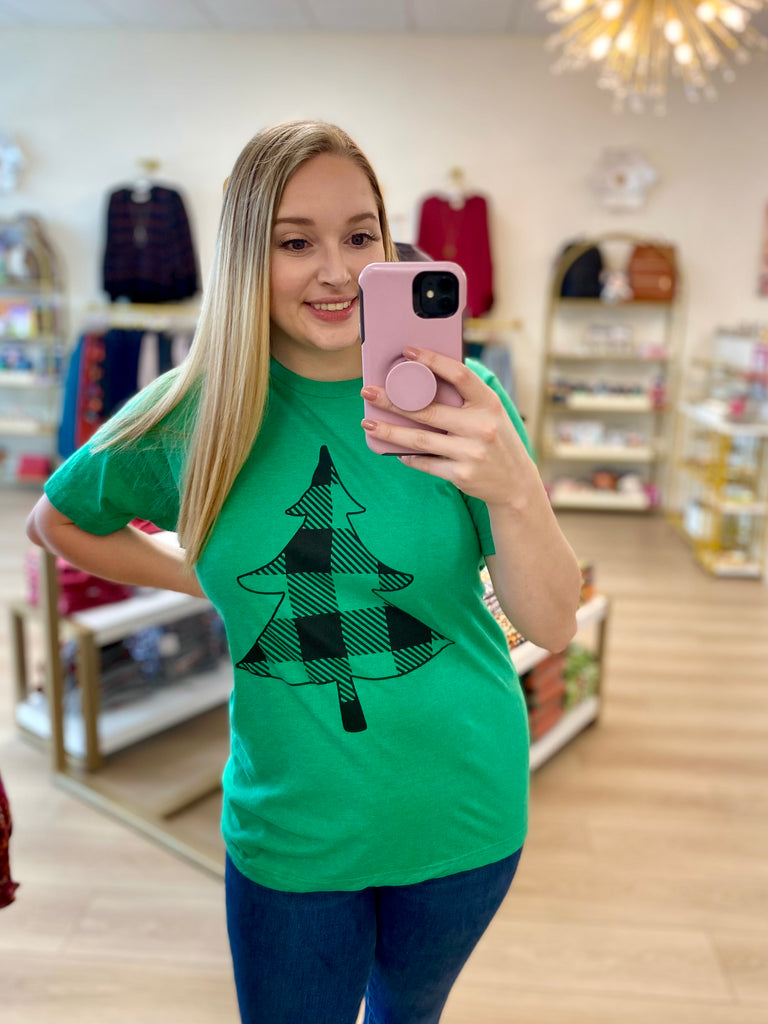 FINAL SALE Green Buffalo Plaid Christmas Tree Tee