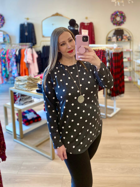 Charcoal Polka Dot Top