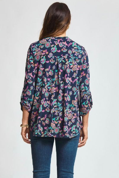 Navy Multi Floral Top