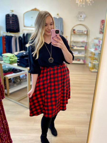 FINAL SALE Black & Red Buffalo Plaid Swing Skirt