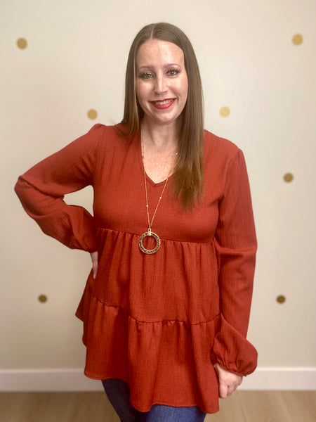 Cinnamon Tiered Puff Sleeve Top