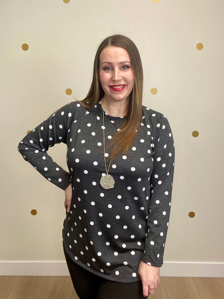 Charcoal Polka Dot Top
