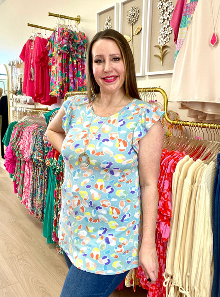 FINAL SALE Blue Multi Color Print Top