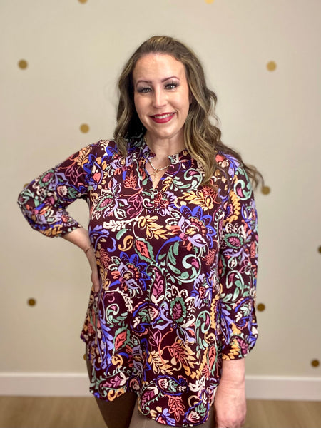 Maroon Floral Print Top