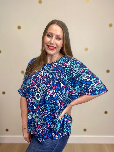 Navy Multicolor Print Top