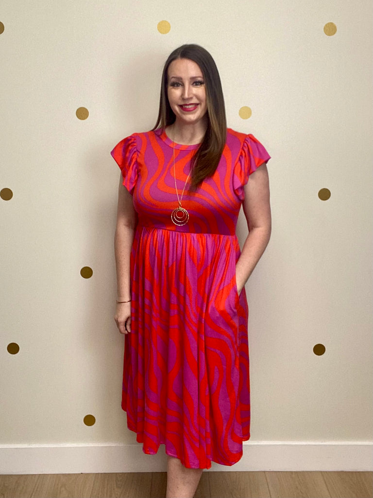 FINAL SALE Fuchsia Print Fit & Flare Dress