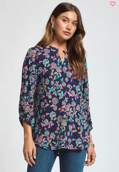 Navy Multi Floral Top
