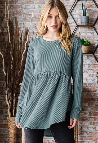 Sage Ribbed Peplum Top