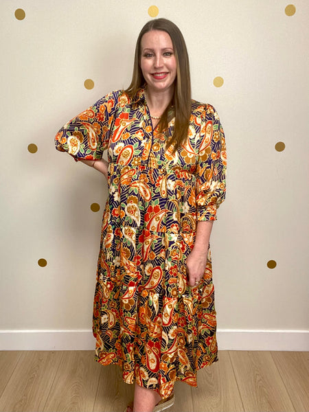 Umgee Navy Paisley Midi Dress