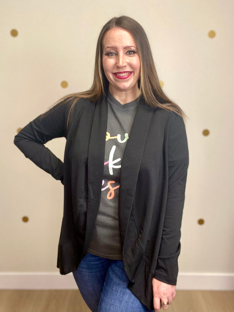 FINAL SALE Black High-Low Pocket Cardigan