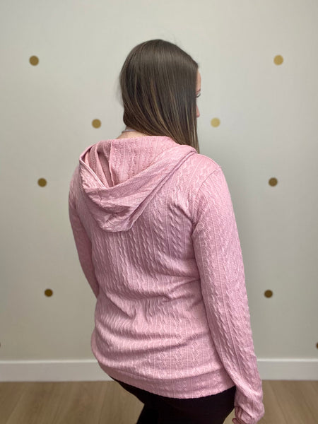 Rose Button Detailed Hooded Sweater Cardigan