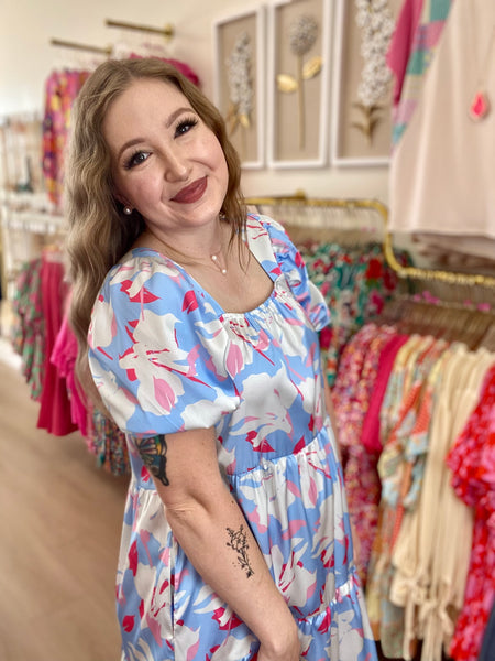 FINAL SALE Light Blue Floral Dress