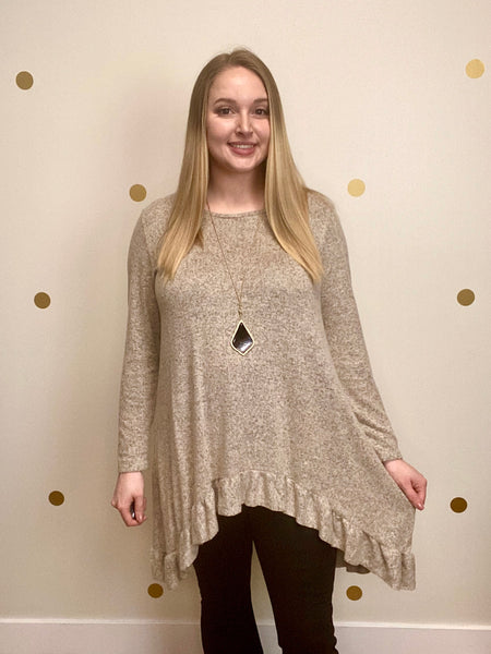 Oatmeal Brushed Ruffle Oversized Tunic
