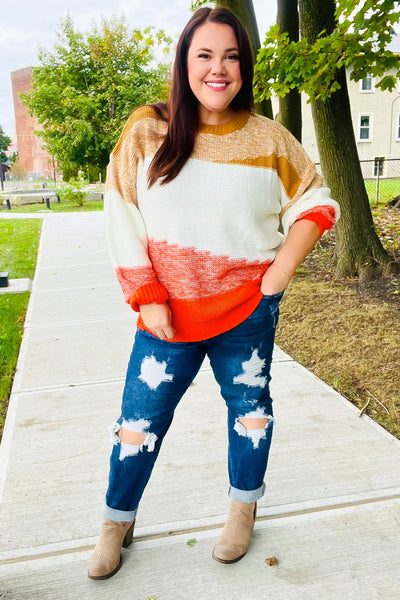 Adorable You Camel & Orange Color Block Sweater - Online Only!