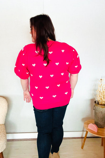 Be Mine Pink & White Heart Oversized Jacquard Sweater - Online Only!