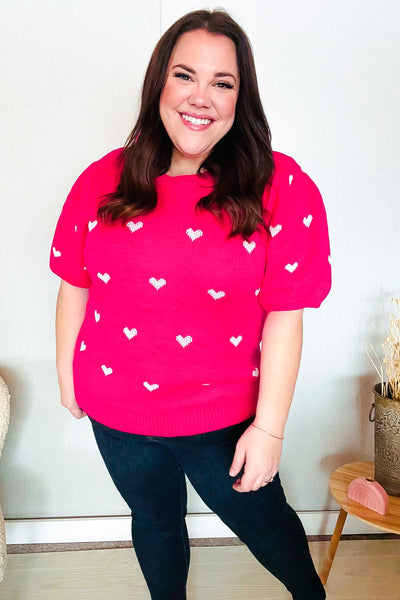 Be Mine Pink & White Heart Oversized Jacquard Sweater - Online Only!