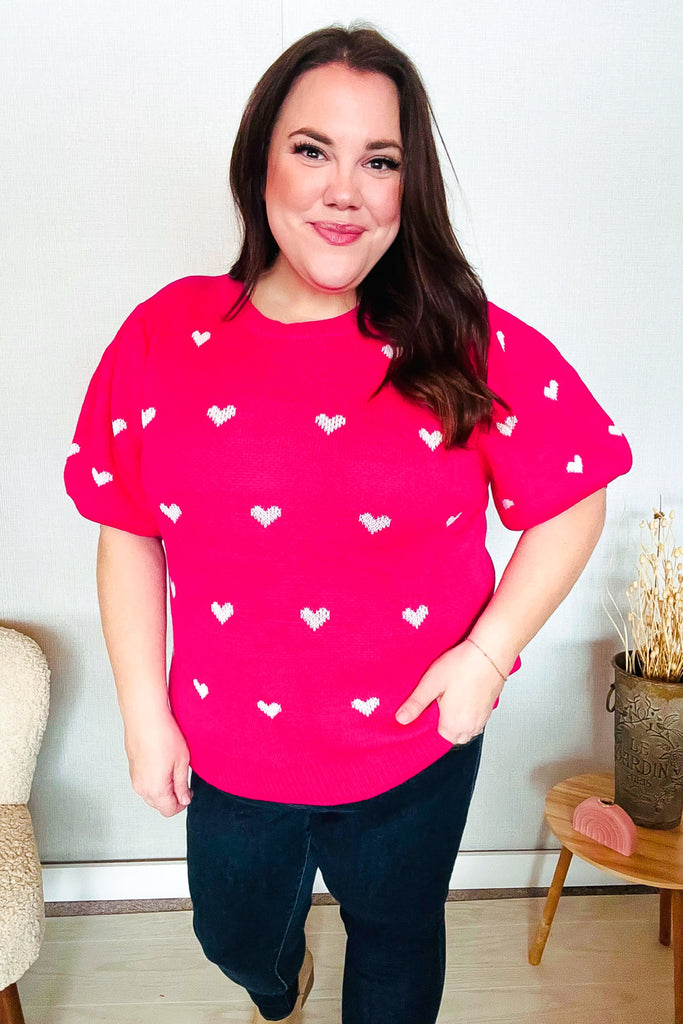 Be Mine Pink & White Heart Oversized Jacquard Sweater - Online Only!