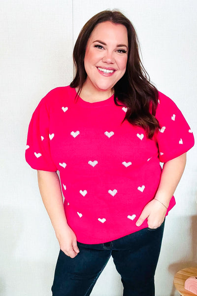 Be Mine Pink & White Heart Oversized Jacquard Sweater - Online Only!