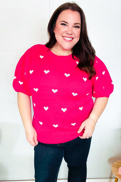 Be Mine Pink & White Heart Oversized Jacquard Sweater - Online Only!