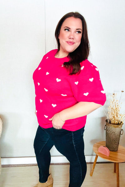 Be Mine Pink & White Heart Oversized Jacquard Sweater - Online Only!