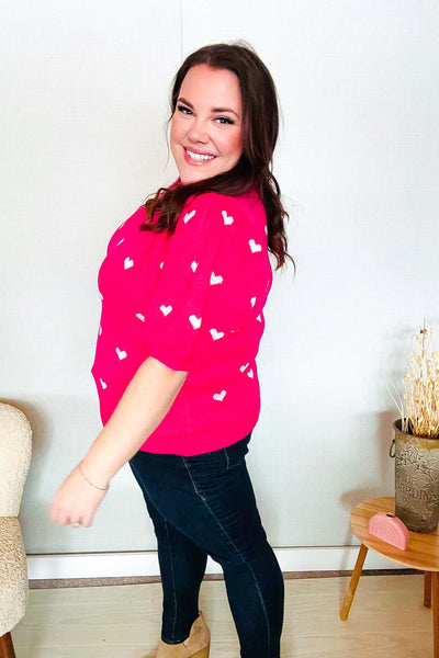 Be Mine Pink & White Heart Oversized Jacquard Sweater - Online Only!