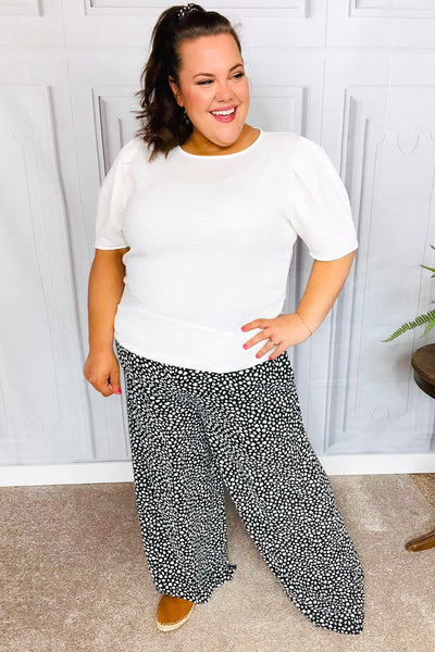 Let's Meet Up Black Animal Print Smocked Waist Palazzo Pants - Online Only!