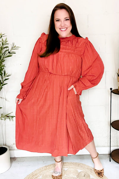 Love Found Rust Mock Neck Embossed Lined Dress - Online Only!