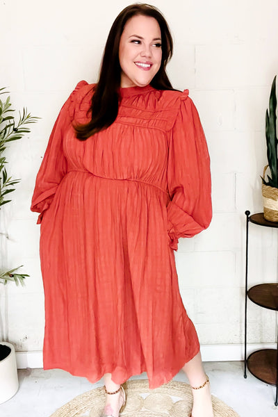 Love Found Rust Mock Neck Embossed Lined Dress - Online Only!