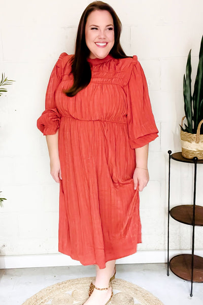 Love Found Rust Mock Neck Embossed Lined Dress - Online Only!