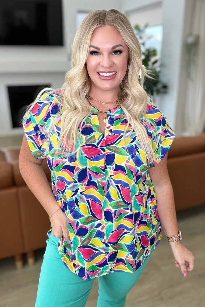 Royal and Magenta Mod Floral Cap Sleeve Top - Online Only!
