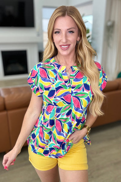 Royal and Magenta Mod Floral Cap Sleeve Top - Online Only!