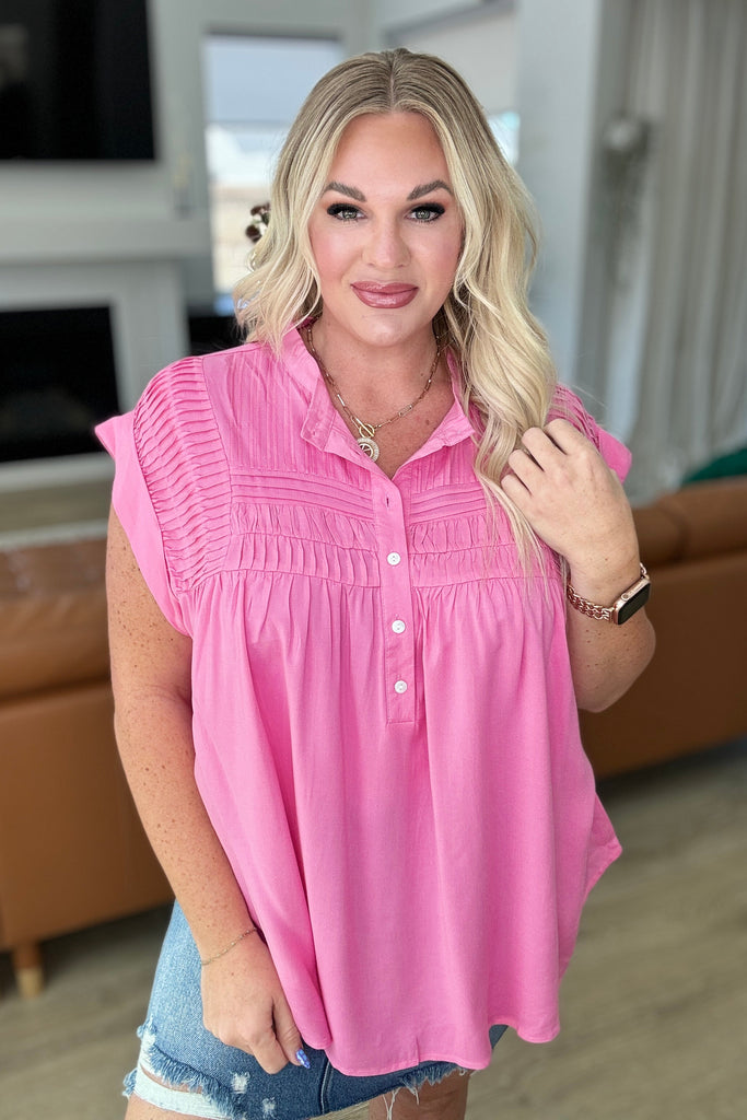 Pink Pleat Detail Button Up Blouse - Online Only!