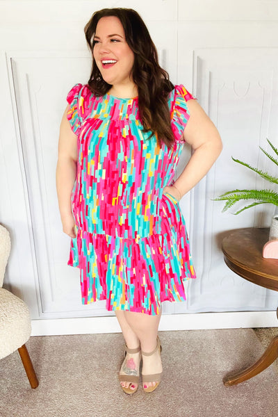 Feeling Bold Multicolor Abstract Print Tiered Ruffle Sleeve Dress - Online Only!