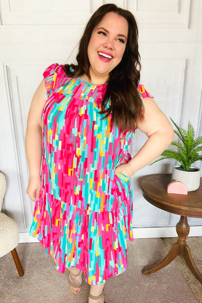 Feeling Bold Multicolor Abstract Print Tiered Ruffle Sleeve Dress - Online Only!