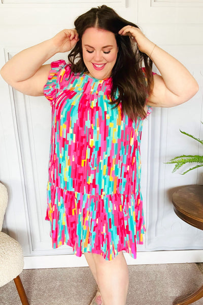 Feeling Bold Multicolor Abstract Print Tiered Ruffle Sleeve Dress - Online Only!