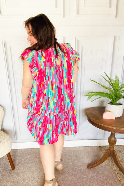 Feeling Bold Multicolor Abstract Print Tiered Ruffle Sleeve Dress - Online Only!