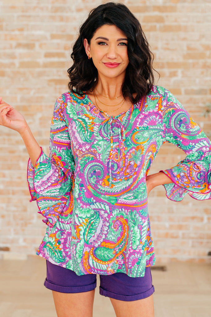 Lavender Mint Paisley Bell Sleeve Top - Online Only!