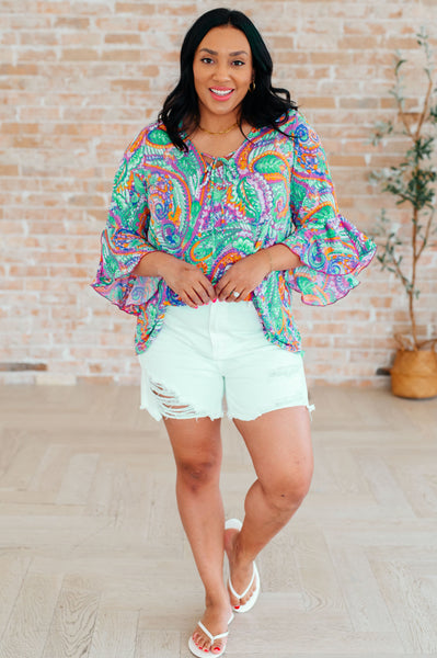 Lavender Mint Paisley Bell Sleeve Top - Online Only!