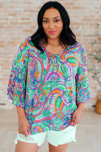 Lavender Mint Paisley Bell Sleeve Top - Online Only!