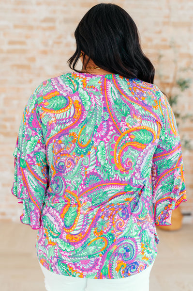 Lavender Mint Paisley Bell Sleeve Top - Online Only!